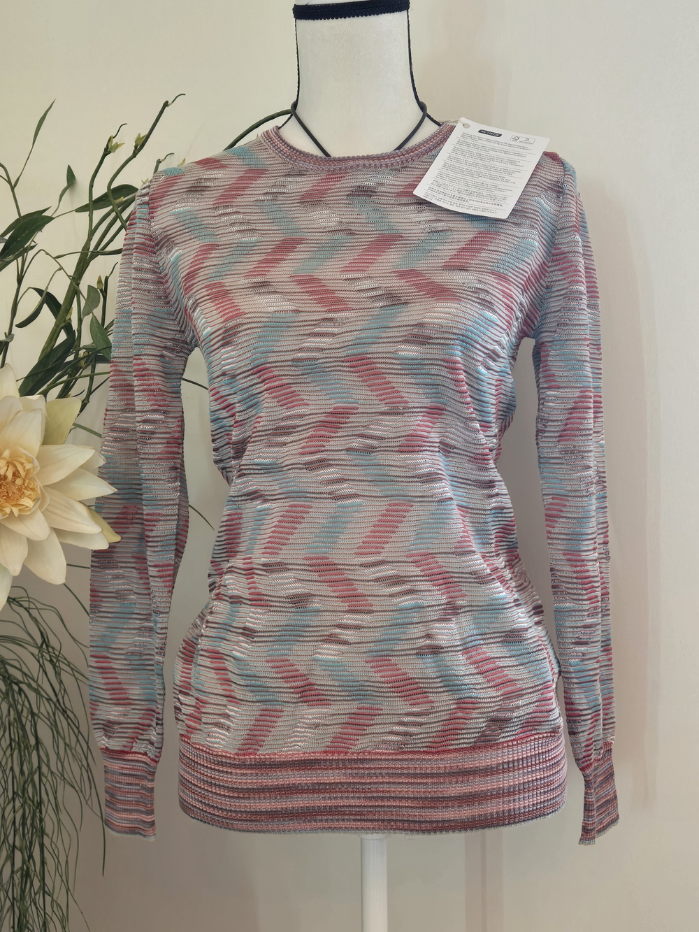 M Missoni Women’s Multicolor Zigzag Knit Crewneck Sweater Wool Blend Size XL NWT